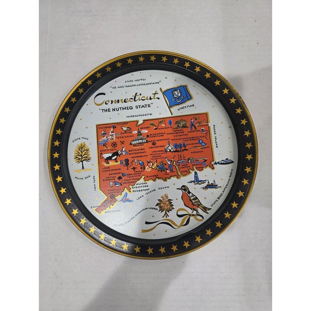 vintage Connecticut "Nutmeg State" souvenir metal tray